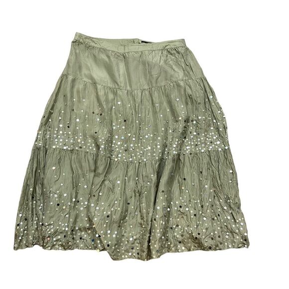 Vintage H&M silk Sage Green Midi Skirt with Sequins‎ Size 14 - Picture 3 of 8